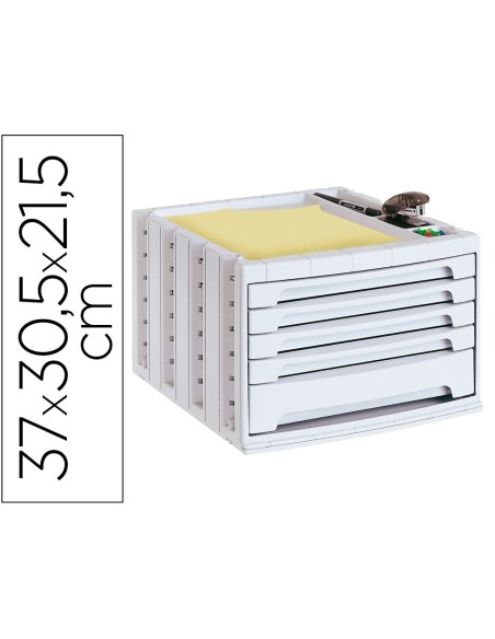 FICHERO CAJONES DE SOBREMESA Q-CONNECT 305X370X215 MM BANDEJA ORGANIZADORA SUPERIOR 5 CAJONES GRIS OPACO