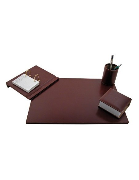 ESCRIBANIA SOBREMESA Q-CONNECT POLIPIEL JUEGO DE 4 PIEZAS COLOR MARRON FABRICADA EN UBRIQUE