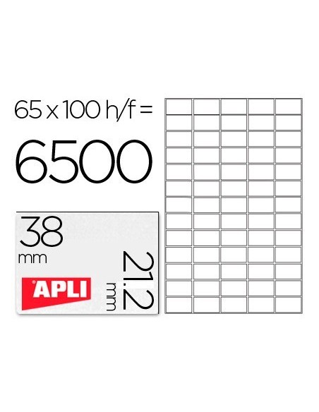 ETIQUETA ADHESIVA APLI 1283 TAMAÑO 38X21.2MM PARA FOTOCOPIADORA LASER INK-JET CAJA CON 100 HOJAS DIN A4