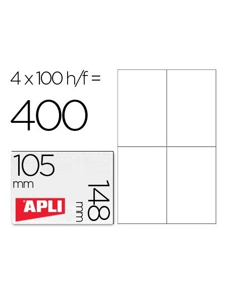 ETIQUETA ADHESIVA APLI 1280 TAMAÑO 105X148 MM PARA FOTOCOPIADORA LASER INK-JET CAJA CON 100 HOJAS DIN A4