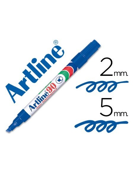 ROTULADOR ARTLINE MARCADOR PERMANENTE EK-90 AZUL PUNTA BISELADA 5 MM PAPEL METAL Y CRISTAL