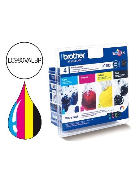 INK-JET BROTHER LC-980BK DCP-145 DCP-165 MFC-250 MFC-290 NEGRO MAGENTA AMARILLO CIAN PACK4