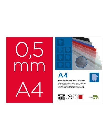 TAPA ENCUADERNACION LIDERPAPEL POLIPROPILENO A4 0.5MM ROJO OPACO PAQUETE DE 100 UNIDADES