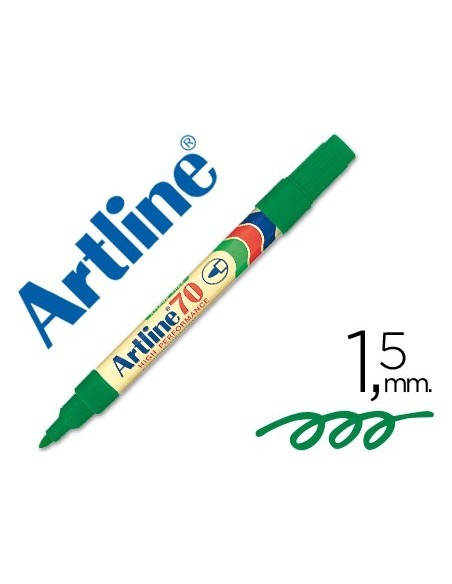 ROTULADOR ARTLINE MARCADOR PERMANENTE EK-70 VERDE PUNTA REDONDA 1.5 MM PAPEL METAL Y CRISTAL