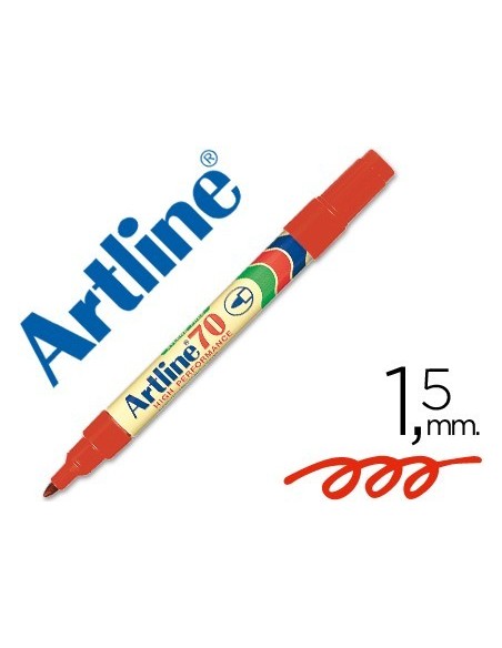 ROTULADOR ARTLINE MARCADOR PERMANENTE EK-70 ROJO PUNTA REDONDA 1.5 MM PAPEL METAL Y CRISTAL