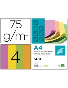 PAPEL COLOR LIDERPAPEL A4 75G/M2 NEON 4 COLORES SURTIDOS PAQUETE DE 500 HOJAS