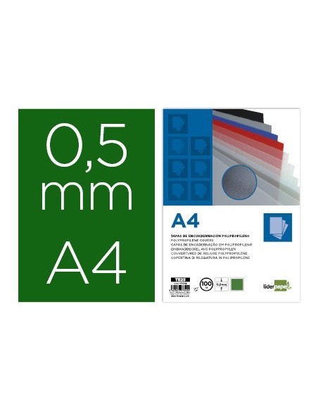 TAPA ENCUADERNACION LIDERPAPEL POLIPROPILENO A4 0.5MM VERDE OPACO PAQUETE DE 100 UNIDADES