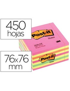 BLOC DE NOTAS ADHESIVAS QUITA Y PON POST-IT 76X76 MM CUBO COLOR ROSA NEON 450 HOJAS