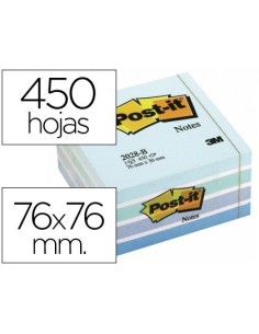 BLOC DE NOTAS ADHESIVAS QUITA Y PON POST-IT 76X76 MM CUBO COLOR AZUL PASTEL 450 HOJAS