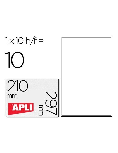 ETIQUETAS ADHESIVAS APLI TRANSPARENTES POLIESTER PARA IMPRESORA INK-JET 210X297 MM PRESENTADAS EN CARPETAS DE 10