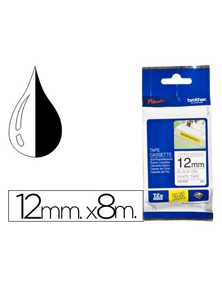 CINTA BROTHER TZE-S231 BLANCO-NEGRO 12MM LONGITUD 8 MT SUPERADHESIVA