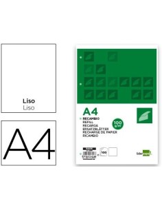RECAMBIO LIDERPAPEL A4 100 HOJAS 100G/M2 LISO SIN MARGEN 4 TALADROS