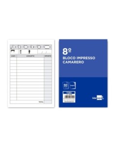 TALONARIO LIDERPAPEL CAMARERO 8. ORIGINAL Y COPIA T280