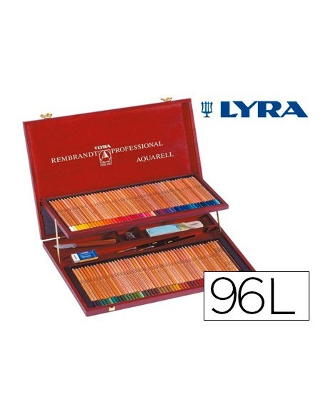 LAPICES DE COLORES LYRA REMBRANDT ACUARELABLE 96 COLORES ESTUCHE MADERA+LAPIZ NEGRO+CUCHILLA+TABLA