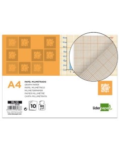 PAPEL DIBUJO LIDERPAPEL 210X297MM 80G/M2 MILIMETRADO PACK DE 10