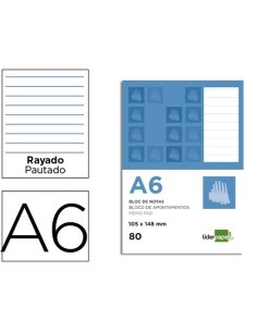 BLOC NOTAS LIDERPAPEL HORIZONTAL A6 80 HOJAS 60G/M2 PERFORADO