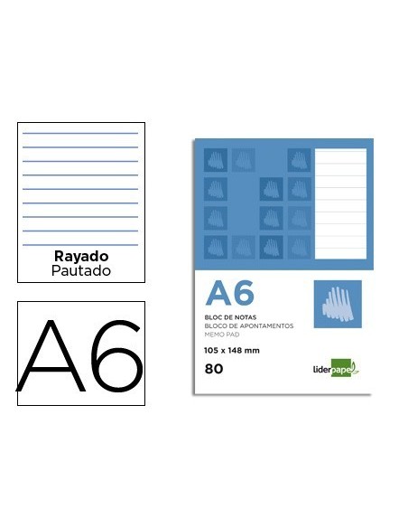 BLOC NOTAS LIDERPAPEL HORIZONTAL A6 80 HOJAS 60G/M2 PERFORADO