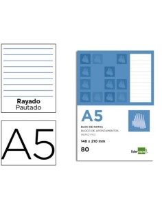 BLOC NOTAS LIDERPAPEL HORIZONTAL A5 80 HOJAS 60G/M2 PERFORADO