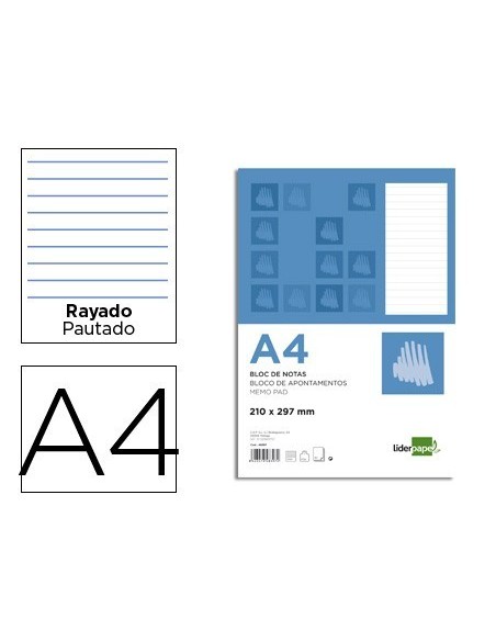BLOC NOTAS LIDERPAPEL HORIZONTAL A4 80 HOJAS 60G/M2