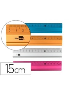 REGLA LIDERPAPEL 15 CM ALUMINIO COLORES SURTIDOS