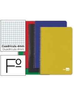 CUADERNO ESPIRAL LIDERPAPEL FOLIO TAPA DURA 80H 60 GR CUADRO 4MM CON MARGEN COLORES SURTIDOS