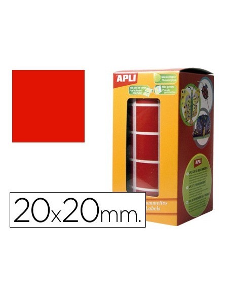 GOMETS AUTOADHESIVOS CUADRADOS 20X20 MM ROJO ROLLO DE 1770 UNIDADES