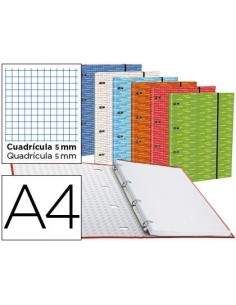 CARPETA CON RECAMBIO LIDERPAPEL A4 CUADRO 5MM FORRADA 4 ANILLAS 20MM