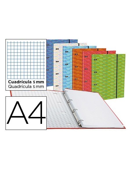 CARPETA CON RECAMBIO LIDERPAPEL A4 CUADRO 5MM FORRADA 4 ANILLAS 20MM