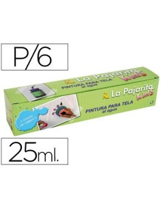 PINTURA PARA TELA LA PAJARITA KIDS 25 ML CAJA DE 6 UNIDADES COLORES SURTIDOS + PINCEL