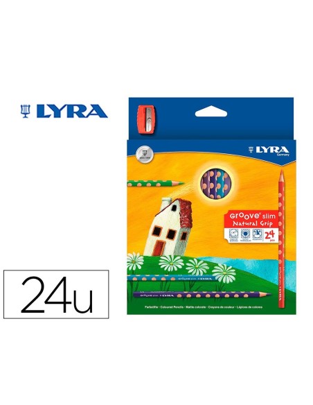 LAPICES DE COLORES LYRA GROOVE SLIM TRIANGULAR MINAS DE 3,3 MM CAJA DE 24 COLORES + SACAPUNTAS