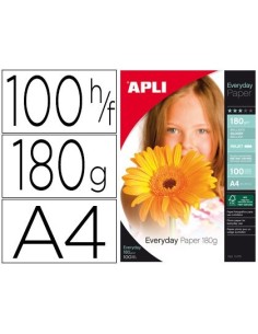 PAPEL FOTOGRAFICO APLI GLOSSY DIN A4 PACK 100 HOJAS DE 180 GRS