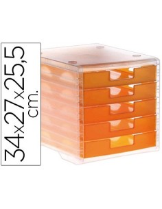 FICHERO CAJONES DE SOBREMESA Q-CONNECT 340X270X260 MM APILABLES 5 CAJONES NARANJA MANDARINA TRANSLUCIDO