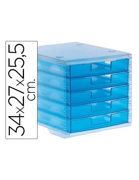 FICHERO CAJONES DE SOBREMESA Q-CONNECT 340X270X260 MM APILABLES 5 CAJONES AZUL MAR TRANSLUCIDO