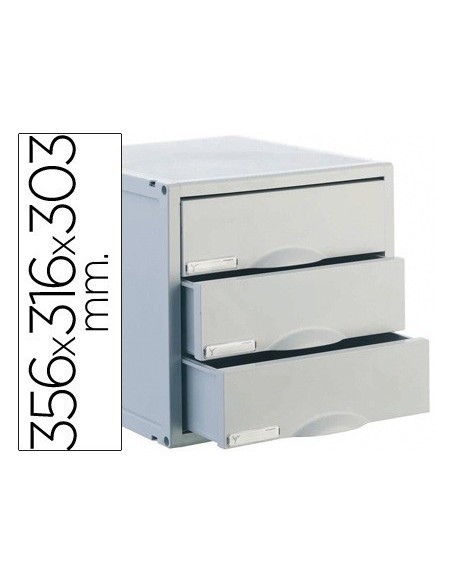 FICHERO CAJONES DE SOBREMESA ARCHISYSTEM 356X316X303 MM 3 CAJONES COLOR GRIS