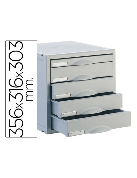 FICHERO CAJONES DE SOBREMESA ARCHISYSTEM 356X316X303 MM 5 CAJONES COLOR GRIS 4 DE 52MM Y 1 DE 22MM