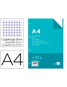 RECAMBIO LIDERPAPEL A4 120 HOJAS 80G/M2 CUADRO 5MM SIN MARGEN 4 TALADROS BANDAS DE 5 COLORES