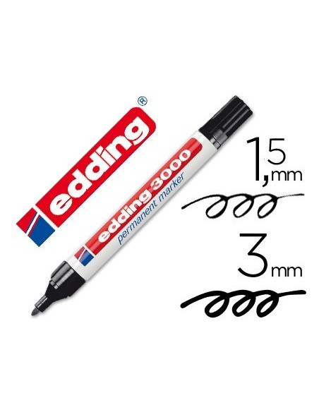 ROTULADOR EDDING MARCADOR PERMANENTE 3000 NEGRO PUNTA REDONDA 1,5-3 MM RECARGABLE