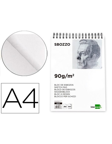 BLOC DIBUJO LIDERPAPEL ESBOZOS ESPIRAL DIN A4 210X297MM 100 HOJAS 90G/M2 SIN RECUADRO