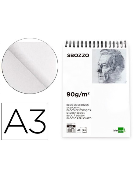 BLOC DIBUJO LIDERPAPEL ESBOZOS ESPIRAL A3 297X420MM 100 HOJAS 90G/M2 SIN RECUADRO