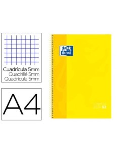 BLOC ESPIRAL OXFORD TAPA EXTRADURA MICROPERFORADO DIN A4 80 HOJAS CUADROS 5MM COLOR AMARILLO