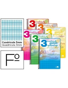 CUADERNO ESPIRAL LIDERPAPEL FOLIO PAUTAGUIA TAPA BLANDA 80H 75 GR CUADRO PAUTADO 3MM CON MARGEN COLORES SURTIDOS