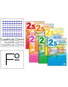 CUADERNO ESPIRAL LIDERPAPEL FOLIO PAUTAGUIA TAPA BLANDA 80H 75 GR CUADRO PAUTADO 2,5MM CON MARGEN COLORES SURTIDOS