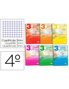CUADERNO ESPIRAL LIDERPAPEL CUARTO PAUTAGUIA TAPA BLANDA 40H 75 GR CUADRO PAUTADO 3 MM CON MARGEN COLORES SURTIDOS