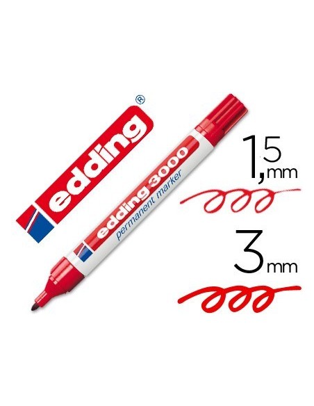 ROTULADOR EDDING MARCADOR PERMANENTE 3000 ROJO PUNTA REDONDA 1,5-3 MM RECARGABLE
