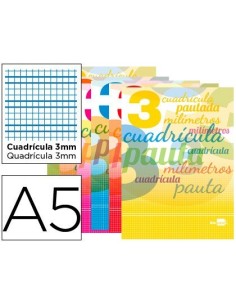 LIBRETA LIDERPAPEL PAUTAGUIA TAPA CARTONCILLO 32 HOJAS DIN A5 70 G CUADRICULADO PAUTADO 3 MM CON MARGEN