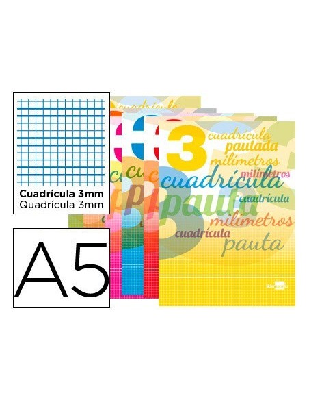 LIBRETA LIDERPAPEL PAUTAGUIA TAPA CARTONCILLO 32 HOJAS DIN A5 70 G CUADRICULADO PAUTADO 3 MM CON MARGEN