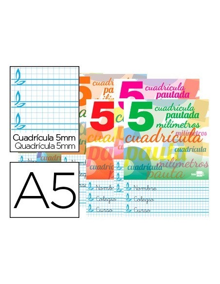 LIBRETA LIDERPAPEL PAUTAGUIA TAPA CARTONCILLO 32 HOJAS DIN A5 70 G CUADRICULADO PAUTADO 5 MM