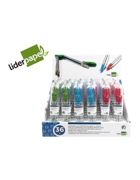COMPAS LIDERPAPEL CON PROTECTOR DE PUNTA COLORES SURTIDOS
