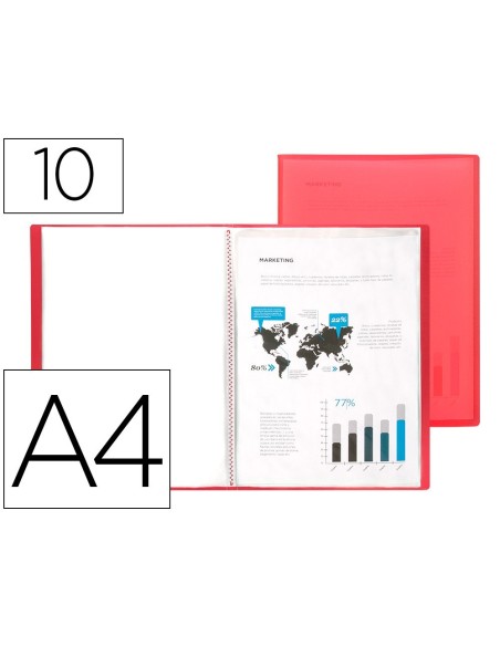 CARPETA LIDERPAPEL ESCAPARATE 47480 10 FUNDAS POLIPROPILENO DIN A4 ROJO TRANSLUCIDO