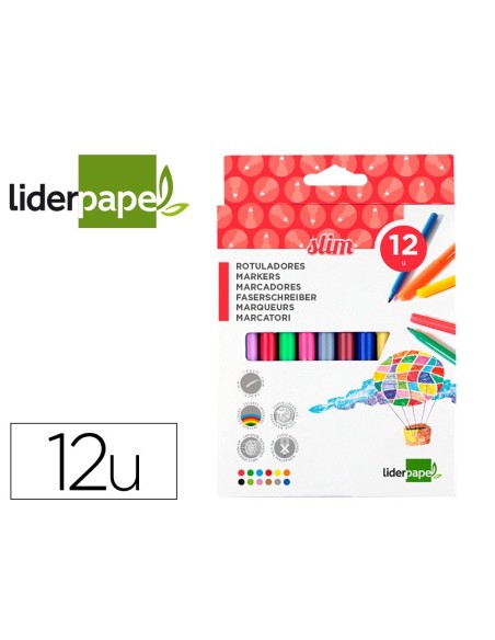 ROTULADOR LIDERPAPEL SLIM CAJA DE 12 UNIDADES COLORES SURTIDOS